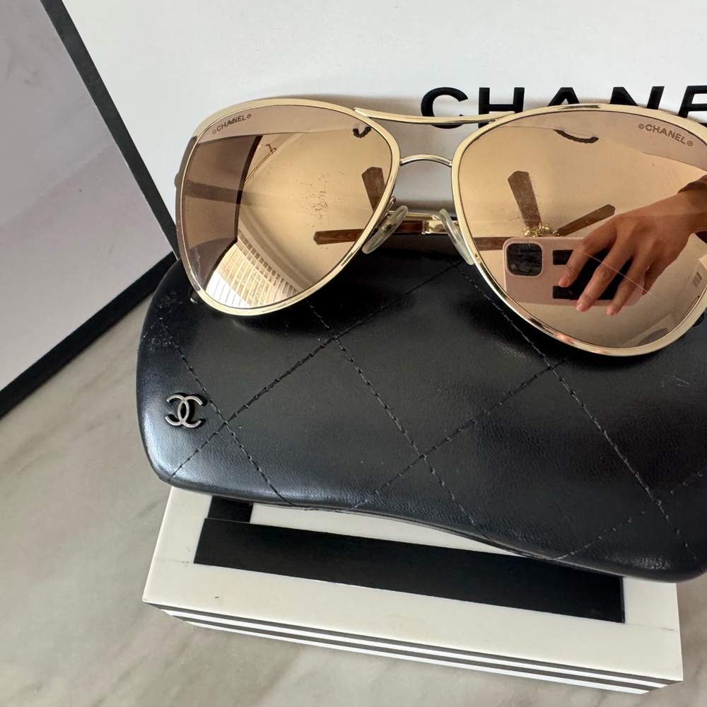 Authentic CHANEL Gold Aviator Sunglasses